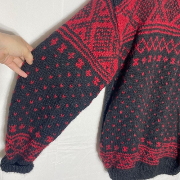 Vintage Namaste Woolens Handmade Wool Jacquard Knit Crew Neck Button Cardigan XL - Picture 8 of 13